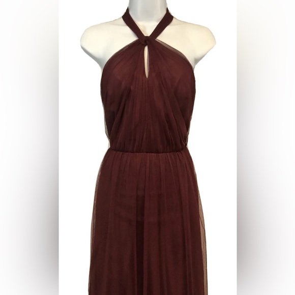 Women’s David’s Bridal Burgundy Halter Long Maxi Dress Size 8 - Picture 4 of 12